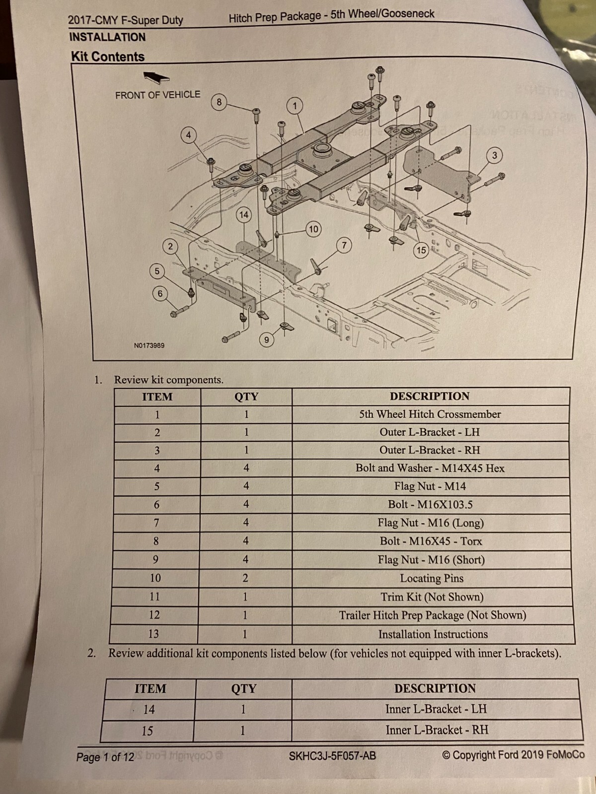 SUPER DUTY 20172022 5TH WHEEL GOOSENECK HITCH PREP PACKAGE eBay