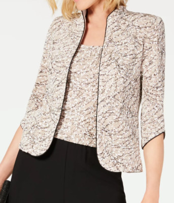 NWT Alex Evenings Printed Jacket and Top Set, Beige multi, XL