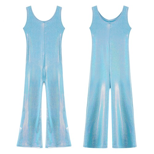 Kids Girl's Bodysuit Workout Rompers Gymnastics Leotard Metallic Jumpsuit Stage - Picture 69 of 92