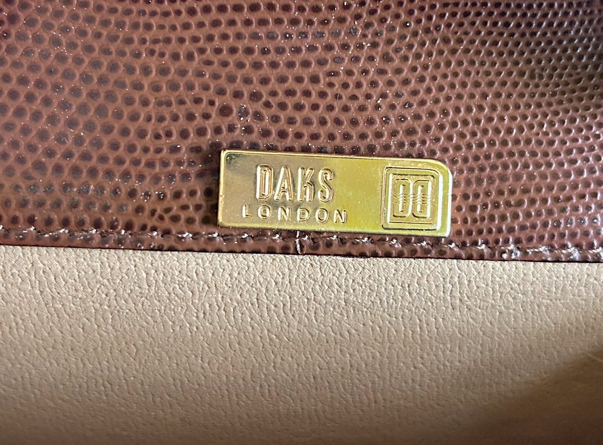 ★DAKS★ LOUIS PVCLOUIS CLASSIC BROWN DD PATTERN PVC LEATHER VTG Daks Brown Leather Tassel Buckle Strap Rectangle Flap