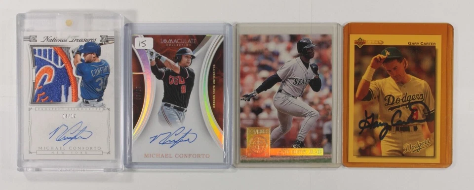 Lot 8 Baseball Cards Griffey Jr, Conforto, Jackson, Flexen, Nomo, Matz, Carter - Image 3 of 4