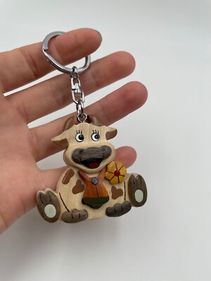 Porte-clés En Bois Vache Ferme - Fait Main - Dans Sa Boîte Cadeau - Neuf