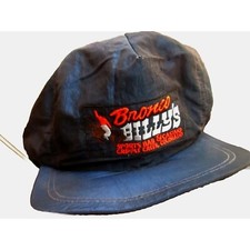 Vtg 70s 80s BLUE SATIN NYLON BRONCO BILLY'S COLORADO CASINO BILLED HAT CAP