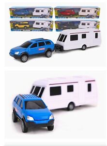 Blue Car & Caravan Toy Play Set From Teamsterz Touring Caravan Toy Brand New 