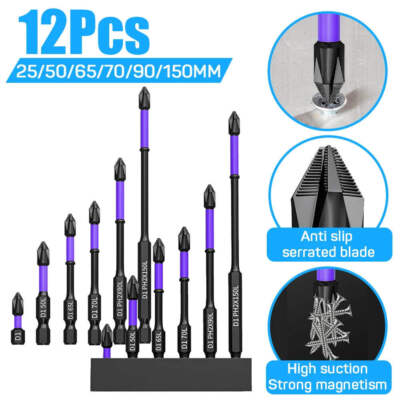 6/12PCS Magnetic Batch Head PH2 Cross Screwdriver Set Impact Drill Bit Screw All