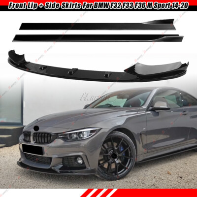 Gloss Black For 14-20 BMW 4 Series F32 F33 F36 M Sport Front Lip + Side Skirts