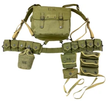 WW2 US Army Equipment Group Belt 1945 Haversack Canteen & Pouches Suspenders
