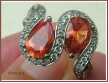 Silver Ring 'Dimonique' With Two Garnet Espersatina Stones And Zirconias