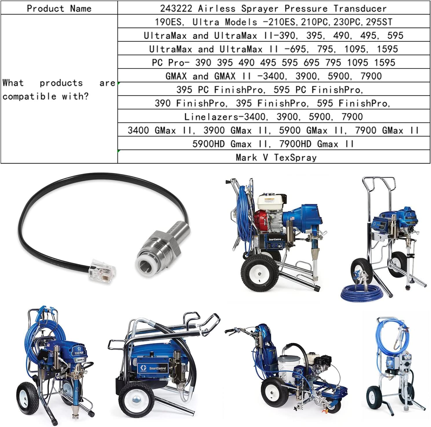243222 Airless Sprayer Pressure Transducer for Most Graco Airless Paint
