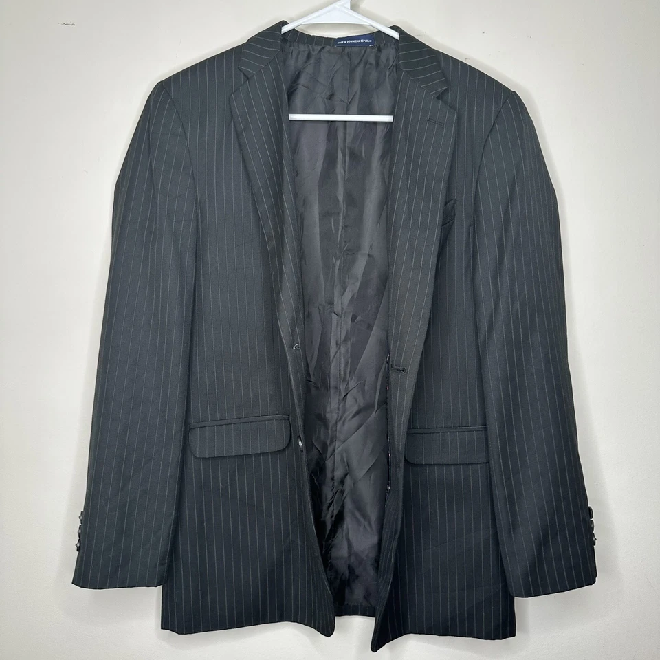 Chaps Boys 18 Mens 35S 39" Blazer Sport Coat Suit Jacket Black Striped 2 Button - Image 3 of 4