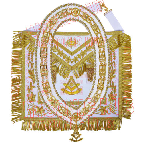 Premium Masonic Past Master Apron: 100% Lambskin, Chain Collar Included + Jewel - Picture 1 of 8