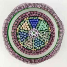 Perthshire PP197A 1998 Millefiori Rooster Picture Cane Faceted Paperweight Cert