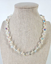 Aurora Borealis Fashion Necklace Choker Faceted Clear Statement 15 inch 3" ext.