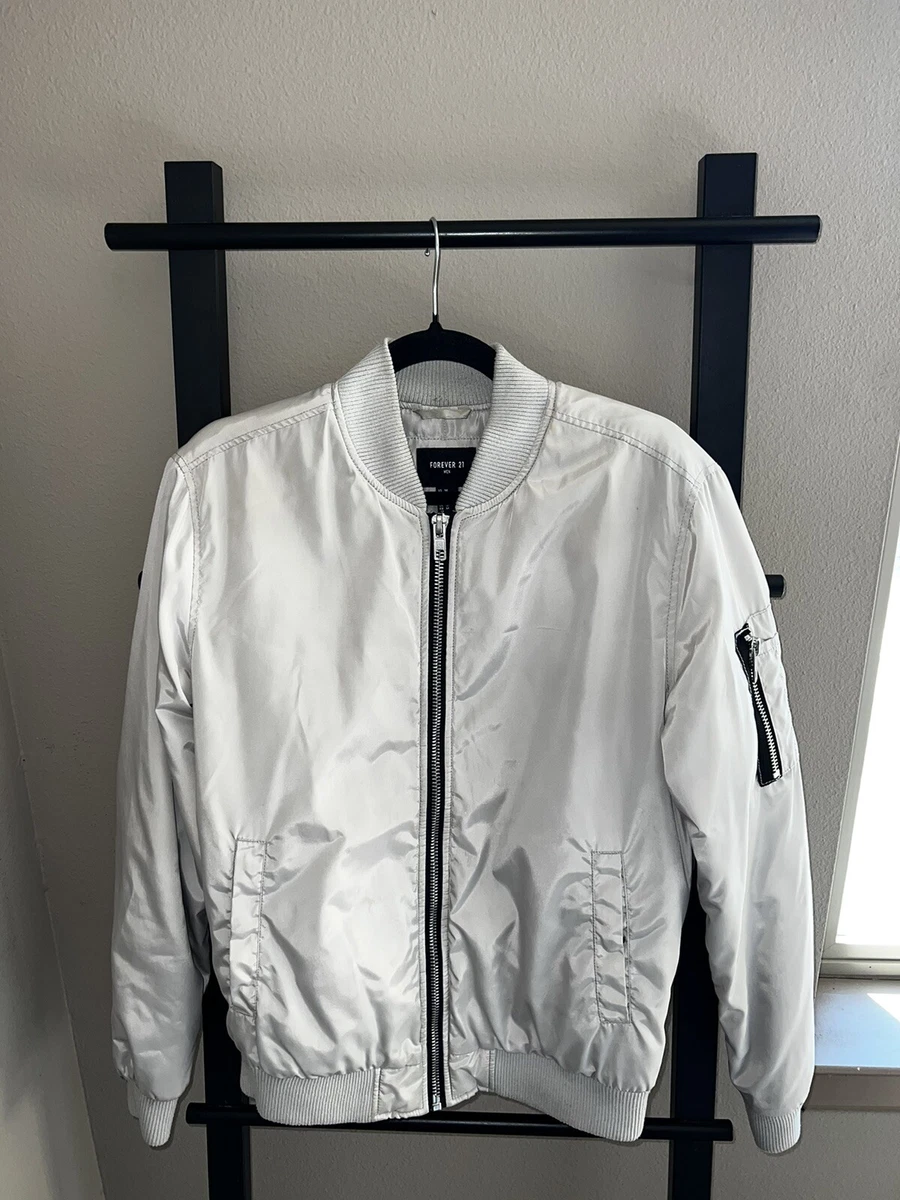 Forever 21 Men s Cream Bomber Jacket Size M eBay