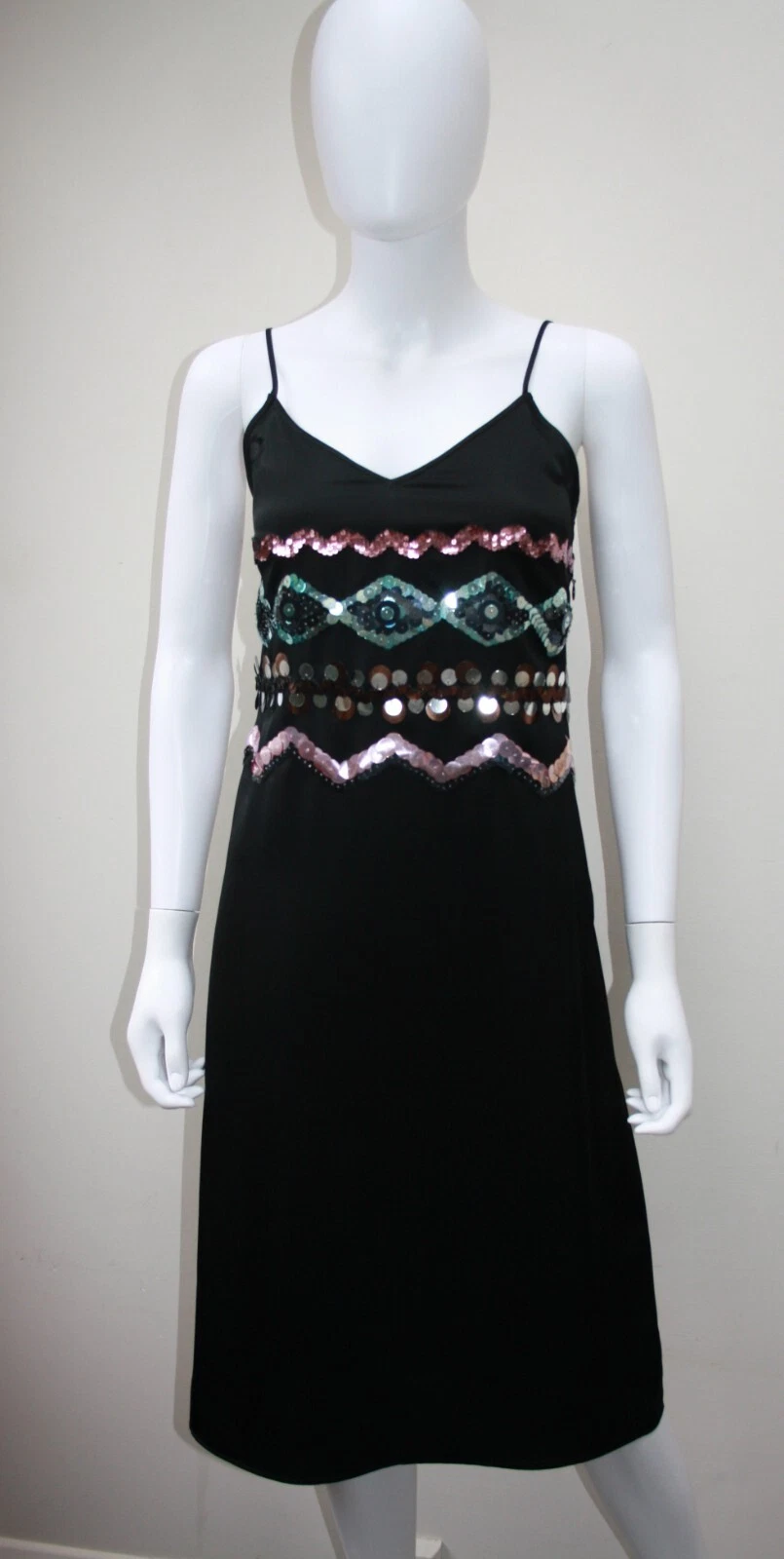 NUOVO SENZA ETICHETTE PREZZO AL PUBBLICO £ 460 COACH PAILLETTES CORPETTO SLIP DRESS TAGLIA US 2 UK 6 8