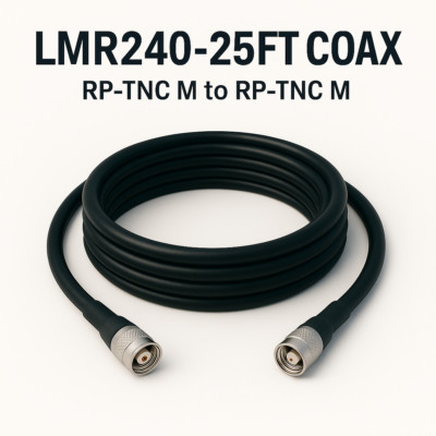 LMR240-25FT, RP-TNC Male to RP-TNC Male COAX CABLE 25-FT