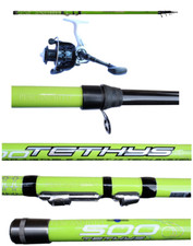 Combo Canna Teleregolabile Tethys 5 Mt + Mulinello Pesca Trota Torrente Carbonio