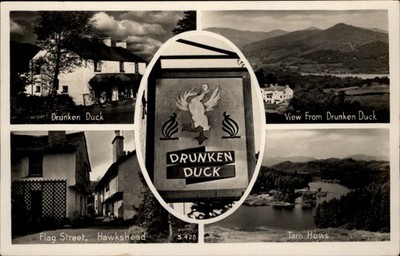 RPPC Drunken Duck Hawkshead Cumbria England vintage postcard w160