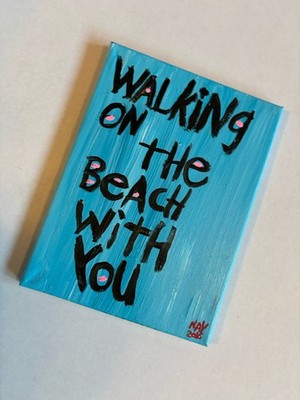 Walking On The Beach With You WORD ART 9x12 Canvas Painting NAY Wall Decor Blue