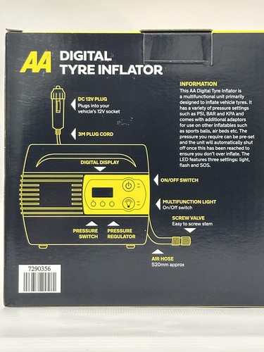 AA 12V digitale bandeninflator AA5502 - voor auto's Andere voertuigen Opblaasbare fietsen - toont PSI BAR KPA 0-120 PSI - Inclusief adapters, zwart