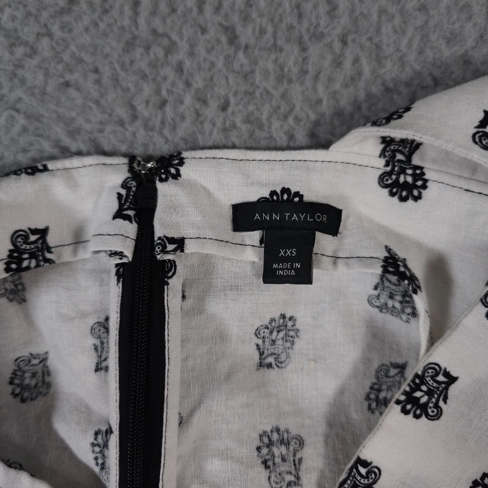 Рубашка женская Ann Taylor XXS белая черная с бретелью через шею верх льняная смесь задняя молния - Изображение 3 из 4