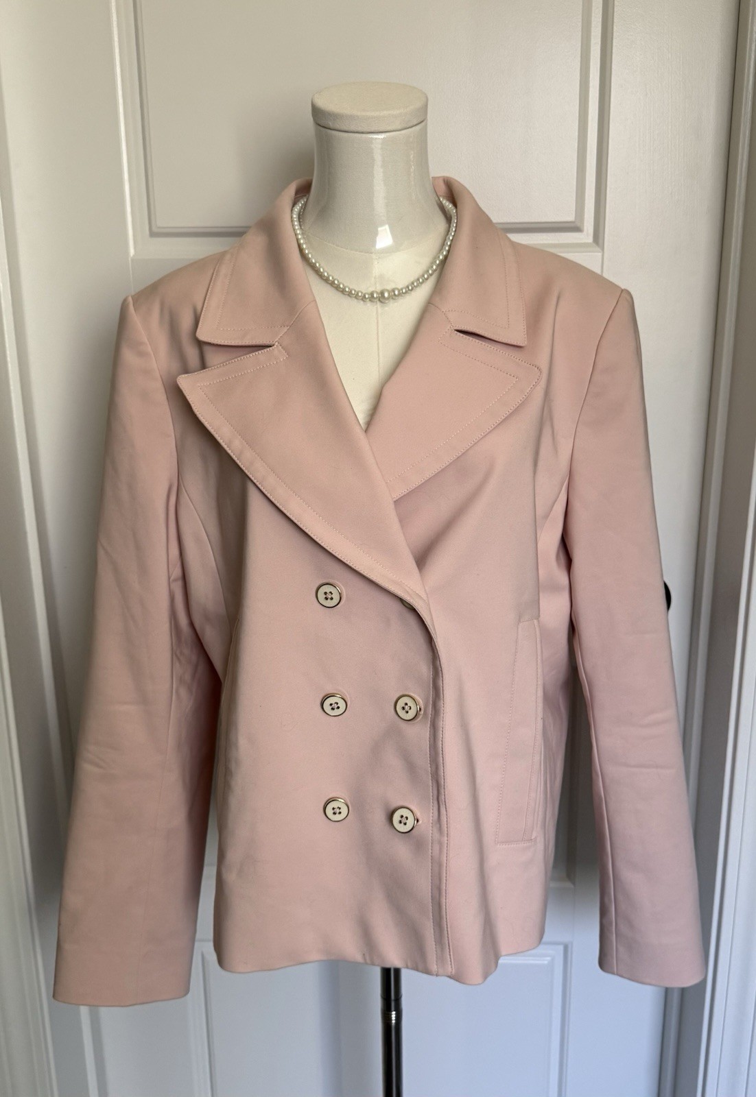 Tommy Hilfiger Women’s Blazer XL Pale Pink Double Breasted Lined Pockets