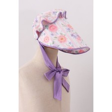 Purple Rose Bow Print Sun Bonnet Wide Brim Cottagecore Infant Small NEW