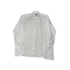David Donahue White Ribbed Trim Fit French Cuff Dress Shirt 15 34/35 Mens