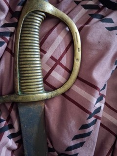 Ames Brass Hilt Saber Sword Steel Blade Full Tang Single Edged Ribbed Grip