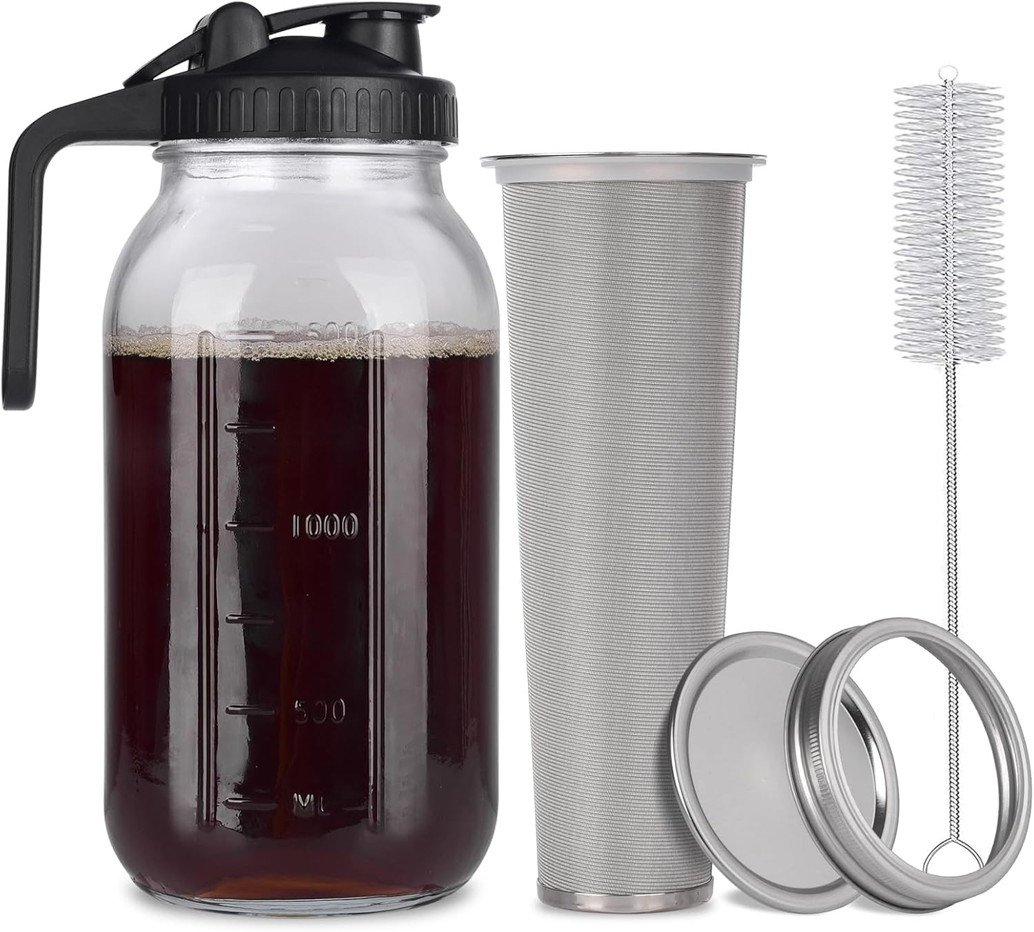 Cold Brew Mason Jar iced Coffee Maker, Durable Glass, - 64 o