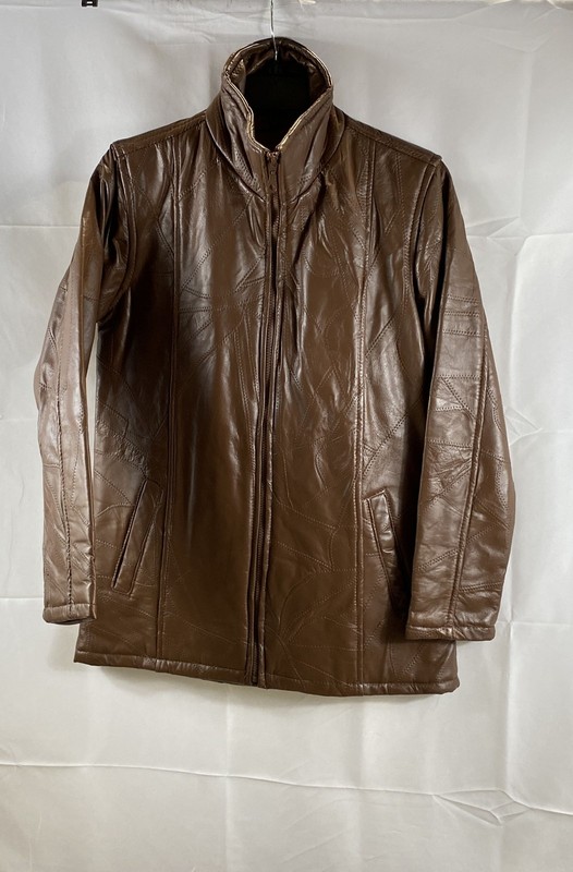 Tudor Court Men's Vintage Y2K Brown Leather Jacket Full Zip Patchwork Size S