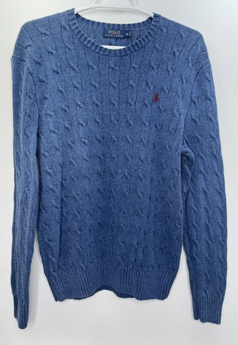 VTG Polo Ralph Lauren Sweater Mens M Blue 100% Silk Cable Knit Crew Pullover by Ralph Lauren, $28.8