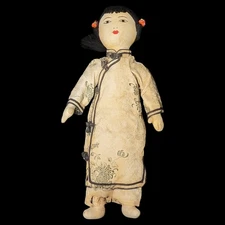 Vintage Mid Century Doll Asian Chinese Girl Cloth Fabric Handmade Dolls