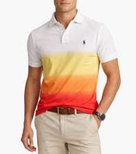 Polo Ralph Lauren Mens Custom Slim Fit Dip-Dyed Mesh Polo Shirt Red Orange