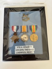 SET OF 3 WW1 MEDALS , PTE. HENRY HOWARTH 13th BATALION THE KINGS LIVERPOOL REGT.
