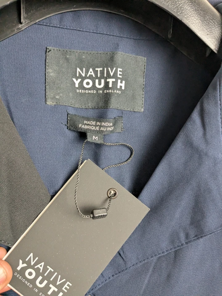 Native Youth Mens Short Sleeve Button Up casual shirt Navy Blue Size Medium New - Image 2 of 4