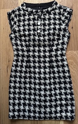 Fred Perry Amy Winehouse Original Black White Tweed Houndstooth Mini Dress UK 10