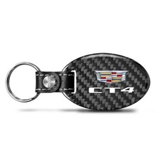 Cadillac CT4 Black Real Carbon Fiber Oval Shape with Leather Strap Key Chain
