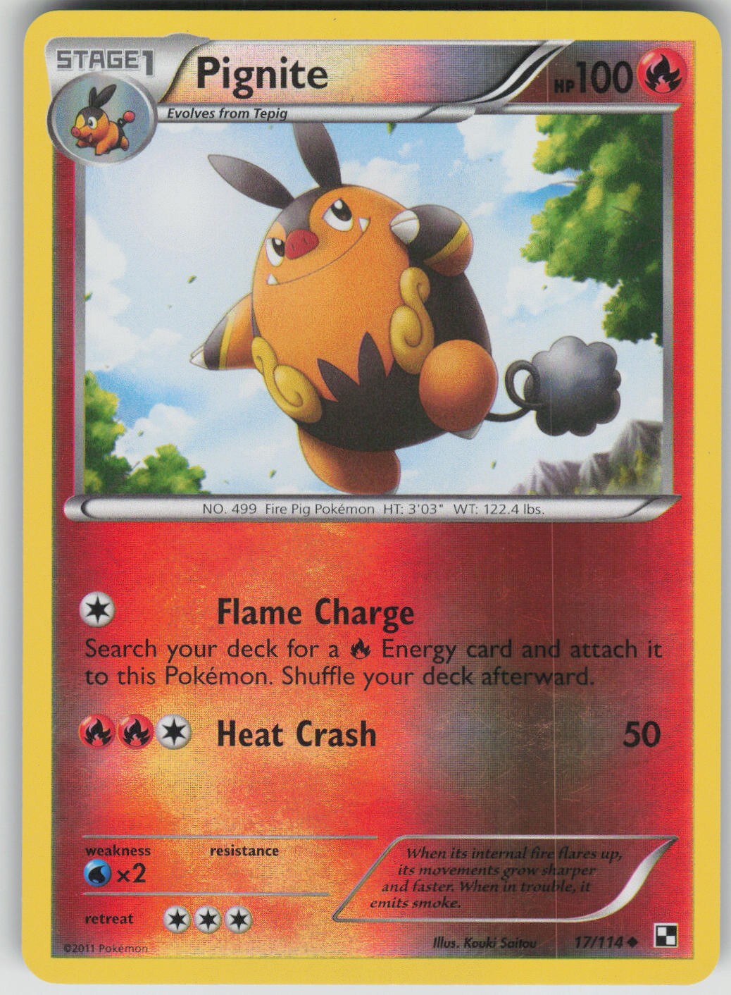Pokemon TCG Pignite (17) Uncommon Reverse Holo Black and White 17/114