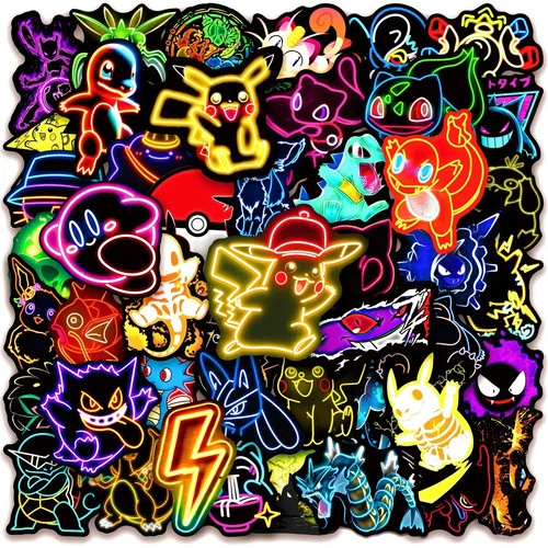 50 Neon-Style Pokémon Stickers (Assorted) – Kids’ Game Stickers
