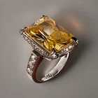 925 Sterling Silver Large Yellow Emerald Cut Statement Ring 9.5g - Size 7.5