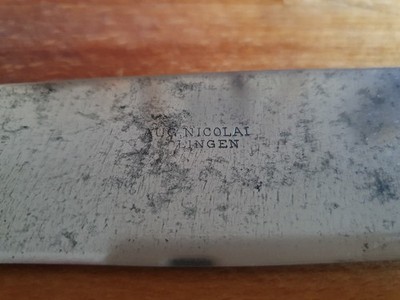 altes Messer Aug. Nicolai 26cm Carbonstahl Koch BBQ Tranchiermesser RAR