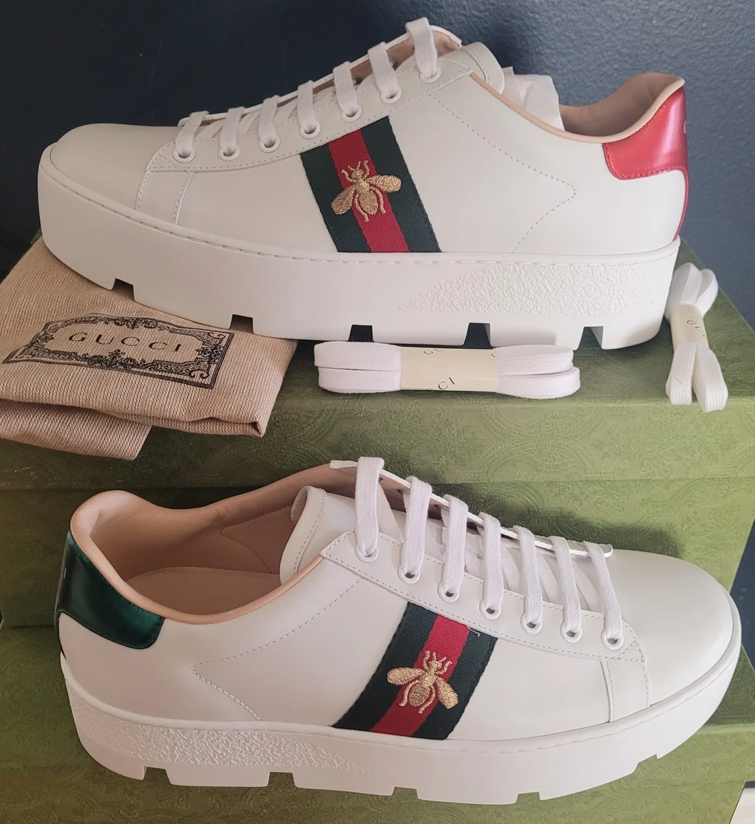 Gucci Ace Embroidered Platform White W for sale | eBay