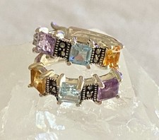 Sterling 925 Topaz Amethyst & Marcasite Gemstone Pierced Latch Back Earrings
