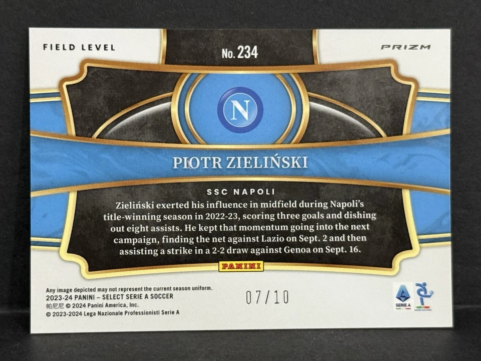 2023-24 Panini Select Serie A Napoli Piotr Zielinski Field Level Gold Prizm /10 - Image 4 of 4