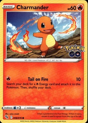 Charmander Common Pokemon GO 008/078 Fire Pokemon Card
