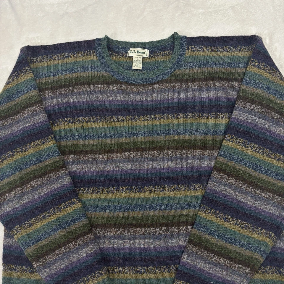 Suéter LL Bean Shetland Lana Multicolor Rayas Cuello Redondo Talla XL De Colección LEER Foto 4 de 4