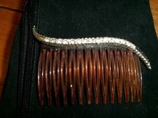 VTG 3.5 in faux tortoise HAIR COMB w/RHINESTONES EMBEDDED IN METAL TOP