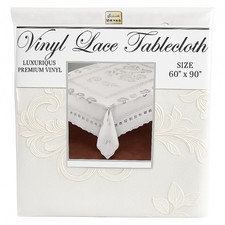 Vinyl Crochet Lace Tablecloth 60x90 Ivory Durable Wipeable Decorative Cover