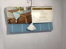 Bed Bath & Beyond Everhome Woven Stripe Table Runner Blue White 14" x 72” 0264